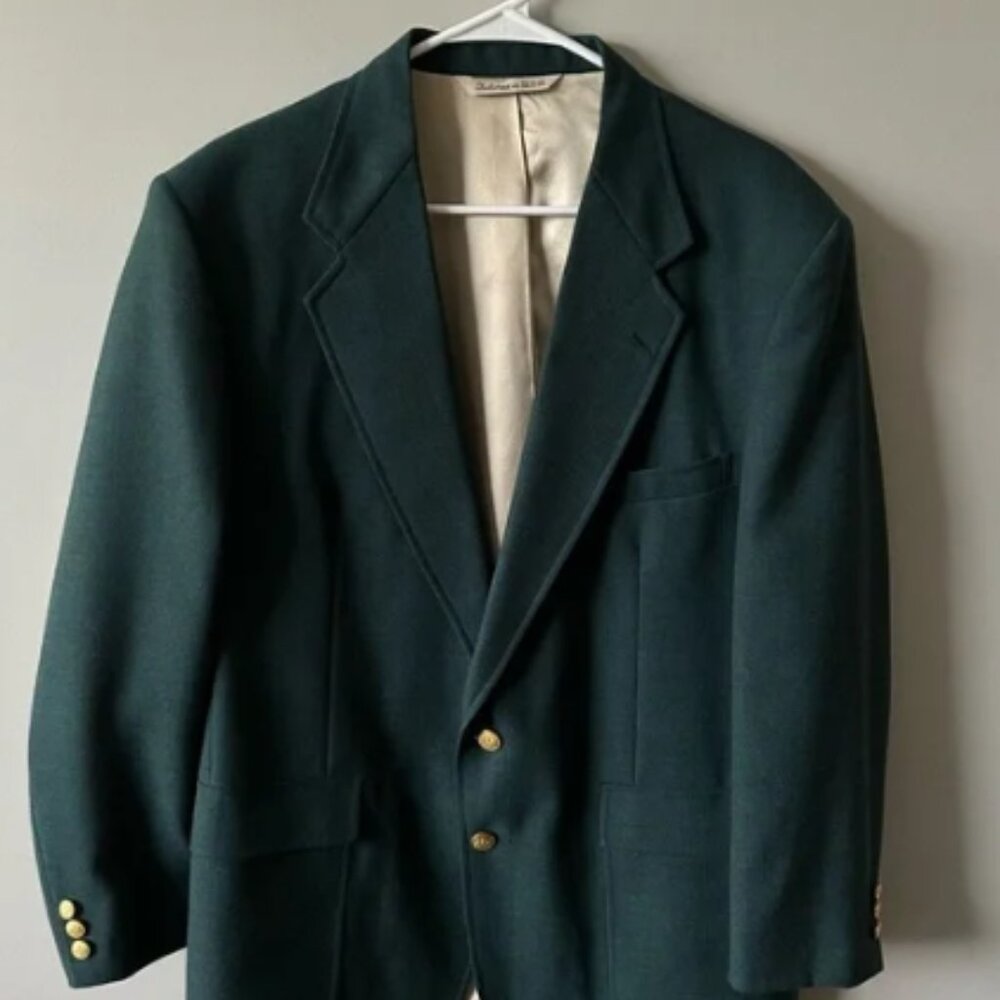 Stafford VTG Mens Sport Coat 43R Green Wool Blend Blazer Jacket 2 Gold Buttons